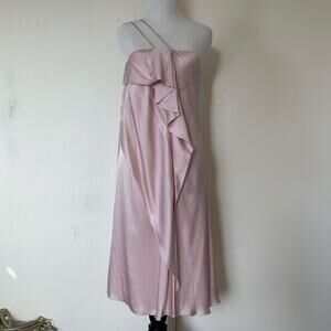Renato Nucci Paris 100% Silk Blush Ruffle Slip Dress Midi Elegant French Design